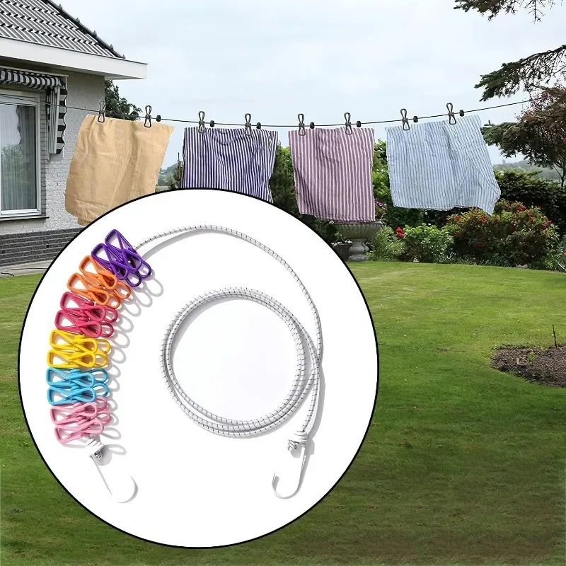 Portable Retractable Clothesline With Clips 0