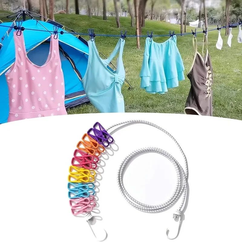 Portable Retractable Clothesline With Clips 1