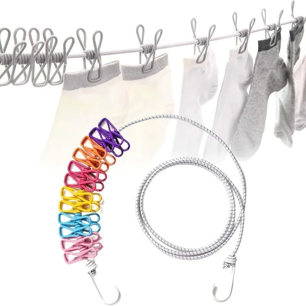 Portable Retractable Clothesline With Clips 2