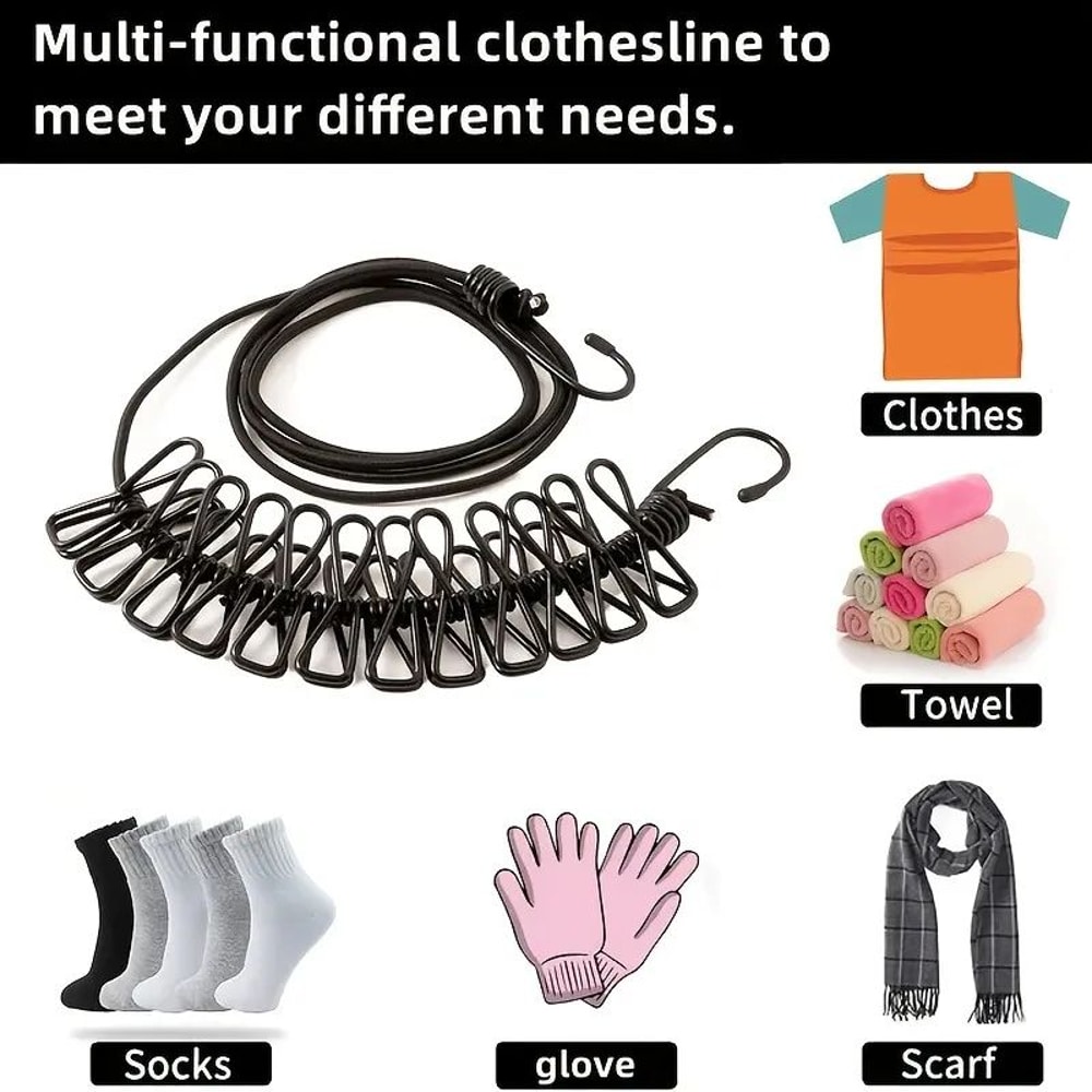 Portable Retractable Clothesline With Clips 5