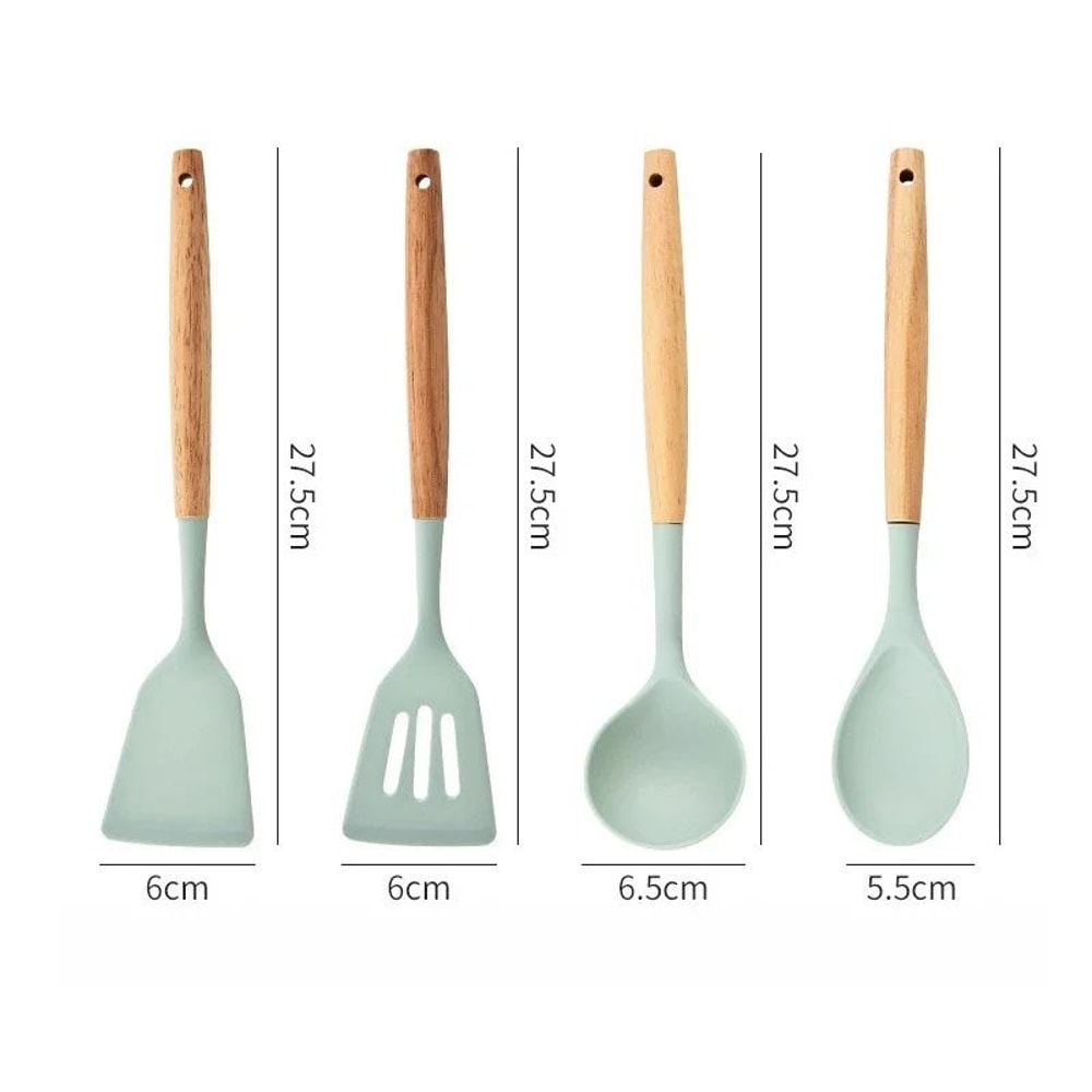 Silicone Kitchen Utensil Set With Wooden Handles 3