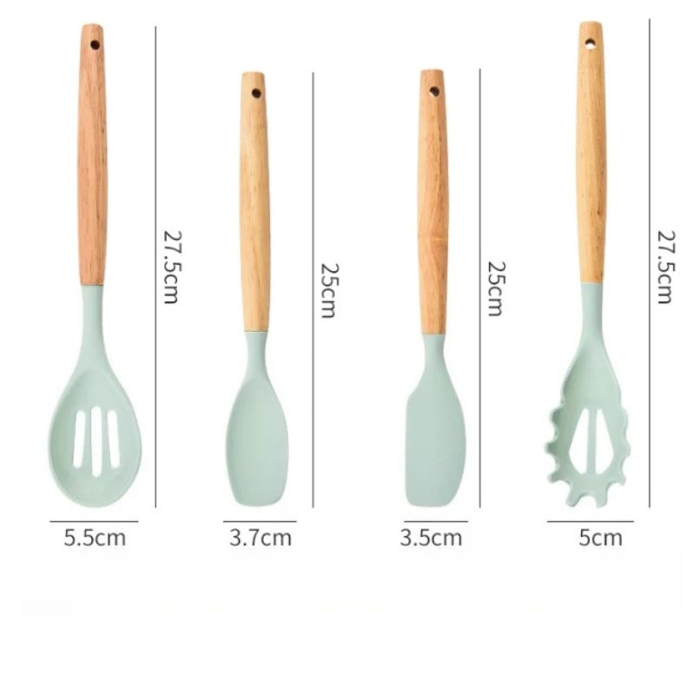 Silicone Kitchen Utensil Set With Wooden Handles 4