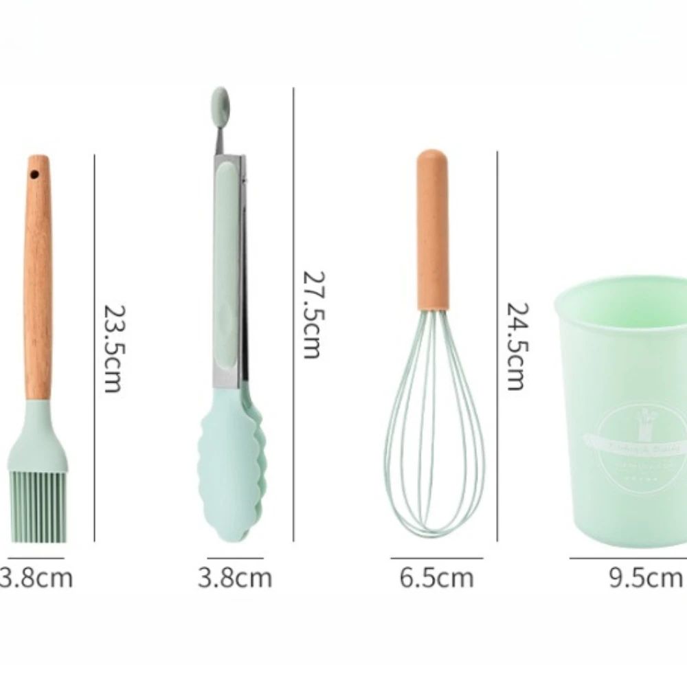 Silicone Kitchen Utensil Set With Wooden Handles 5