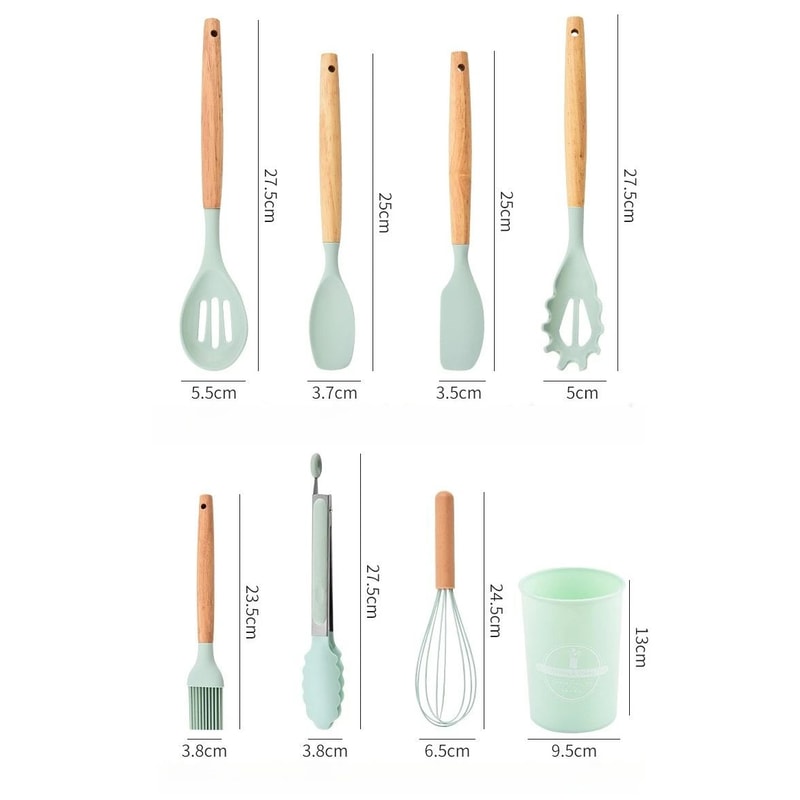 Silicone Kitchen Utensil Set With Wooden Handles 6