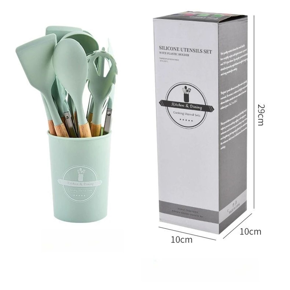 Silicone Kitchen Utensil Set With Wooden Handles 7