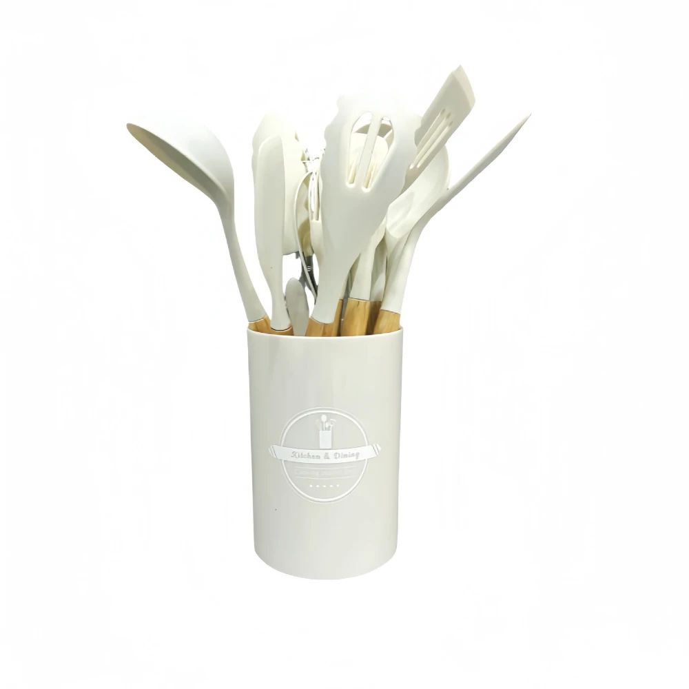 Silicone Kitchen Utensil Set With Wooden Handles 9