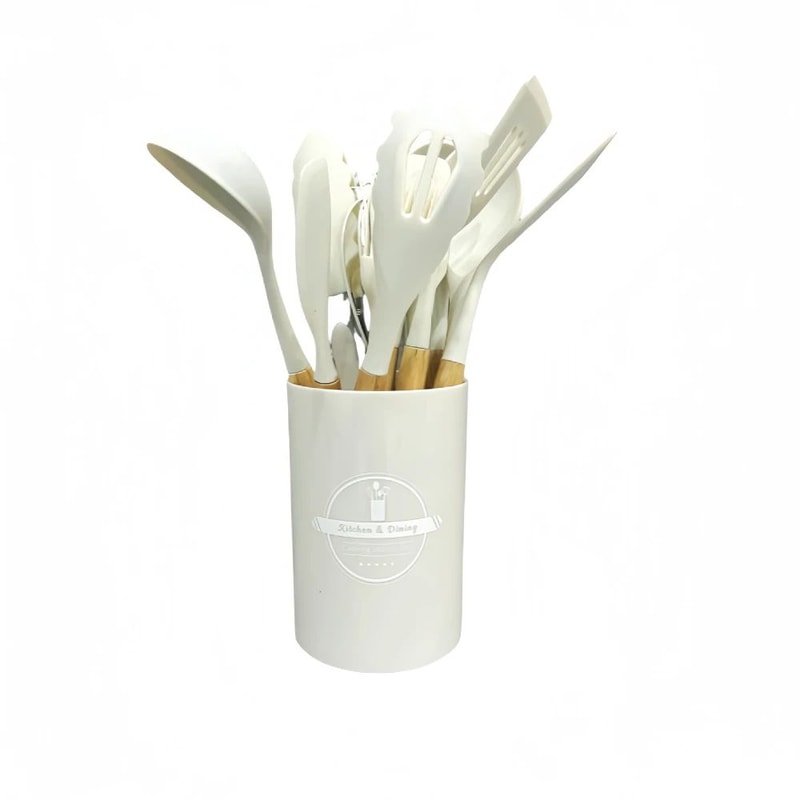 Silicone Kitchen Utensil Set With Wooden Handles 9
