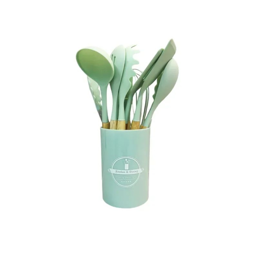 Silicone Kitchen Utensil Set With Wooden Handles 10