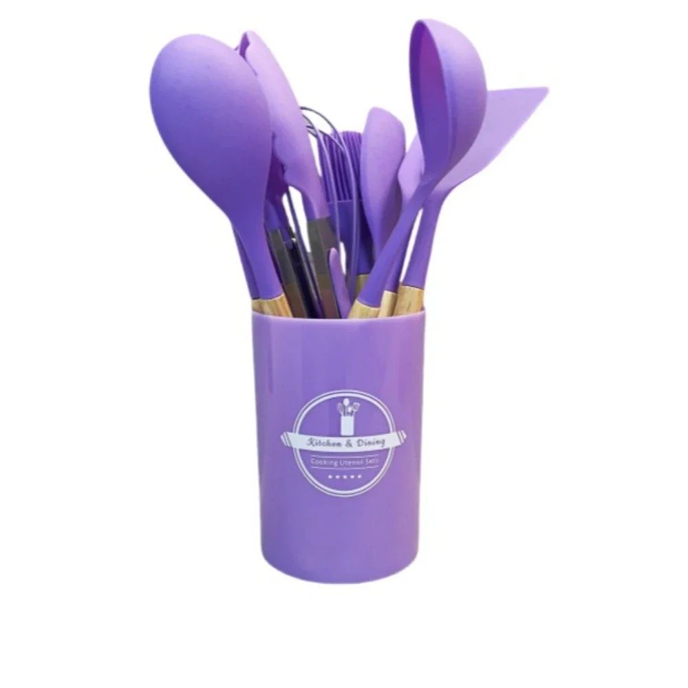 Silicone Kitchen Utensil Set With Wooden Handles 11