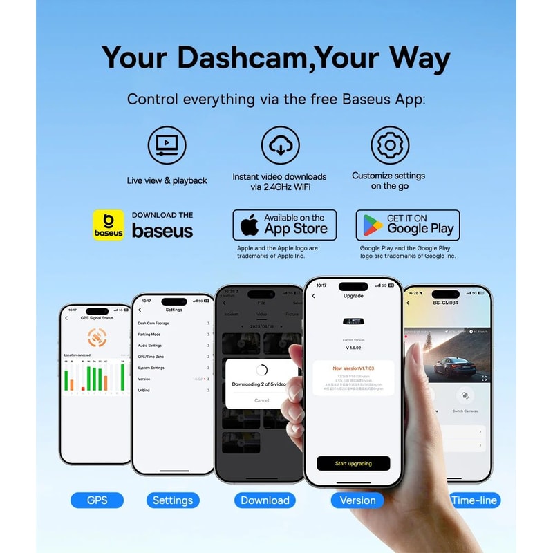 Baseus 3K Front Rear GPS Dash Cam With 24H Parking Support 13