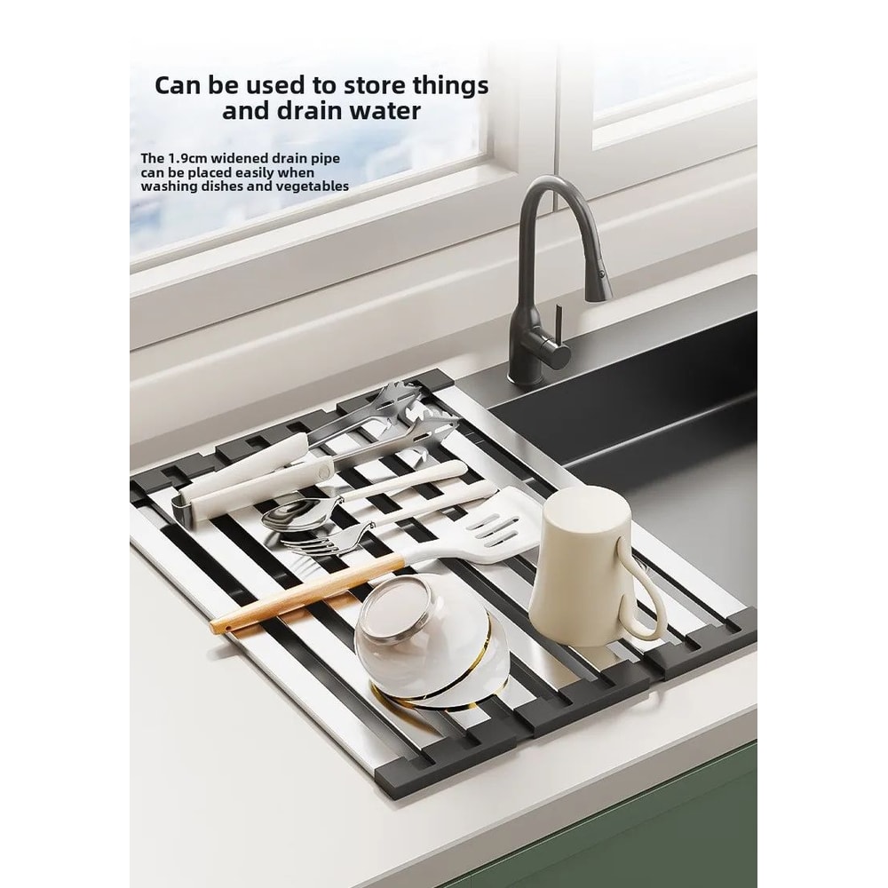 304 Stainless Steel Foldable Sink Drain Storage Rack 5