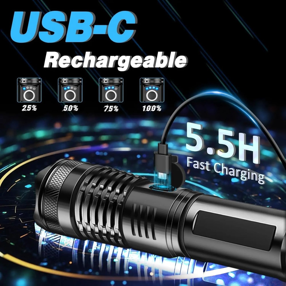 High Power Rechargeable LED Tactical Flashlight With Zoom 3
