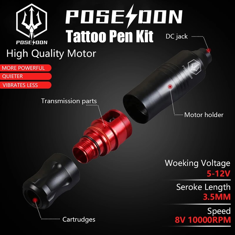 POSEIDON Wireless Tattoo Pen Kit With Power Supply 14