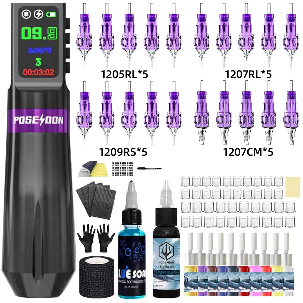 POSEIDON Wireless Tattoo Pen Kit With Power Supply 19