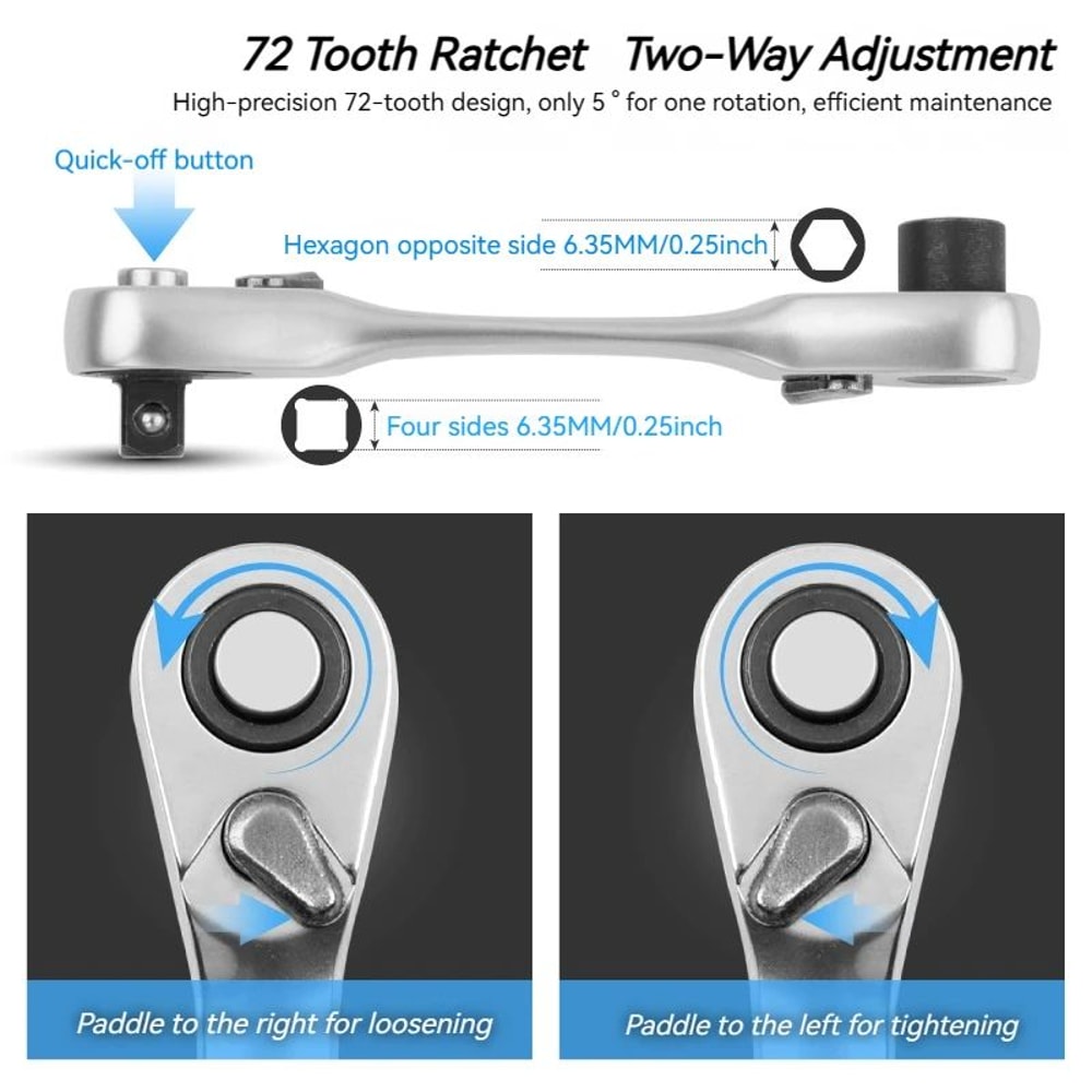2in1 Compact Ratchet Wrench With Socket Screwdriver Bits 1