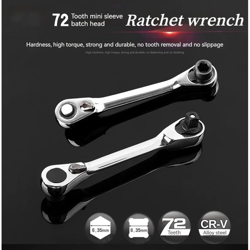 2in1 Compact Ratchet Wrench With Socket Screwdriver Bits 6