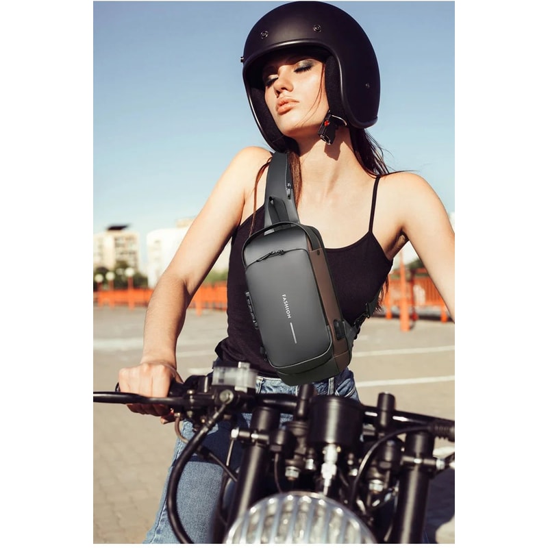 Men PU Leather AntiTheft Crossbody Chest Bag 7