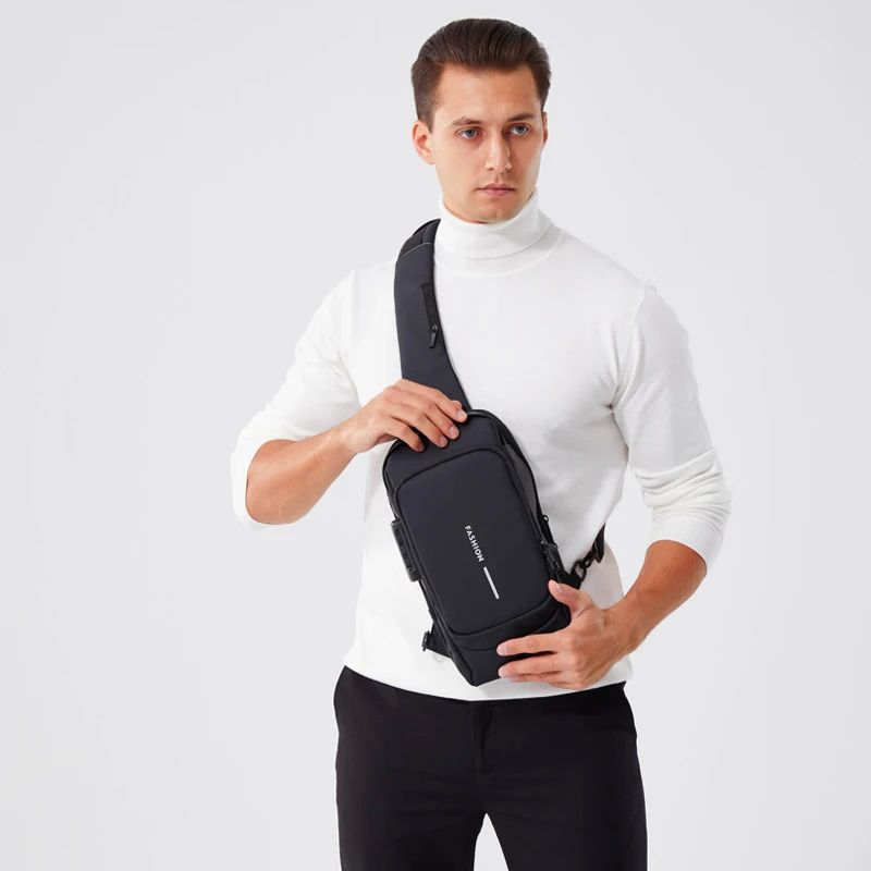 Men PU Leather AntiTheft Crossbody Chest Bag 9