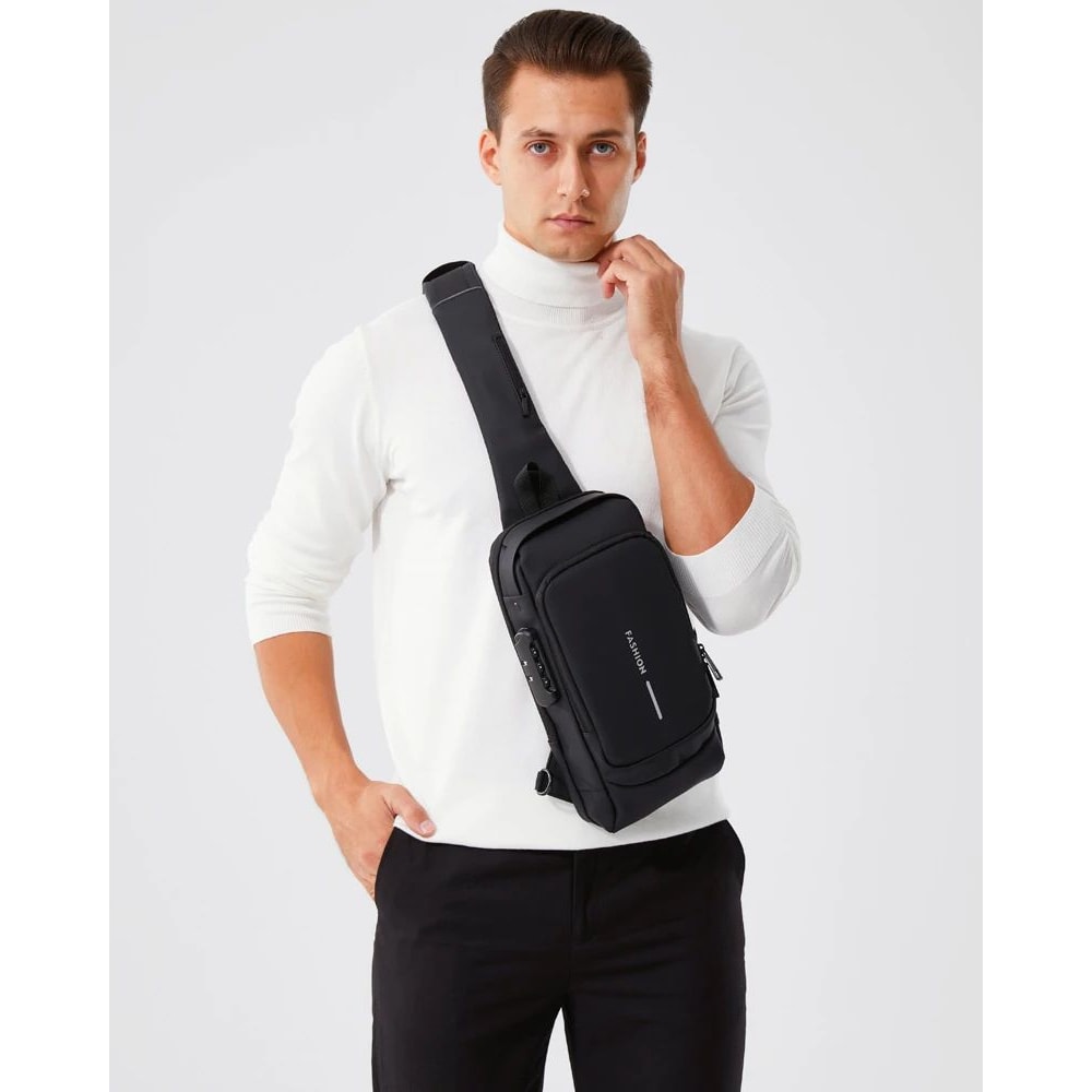 Men PU Leather AntiTheft Crossbody Chest Bag 11