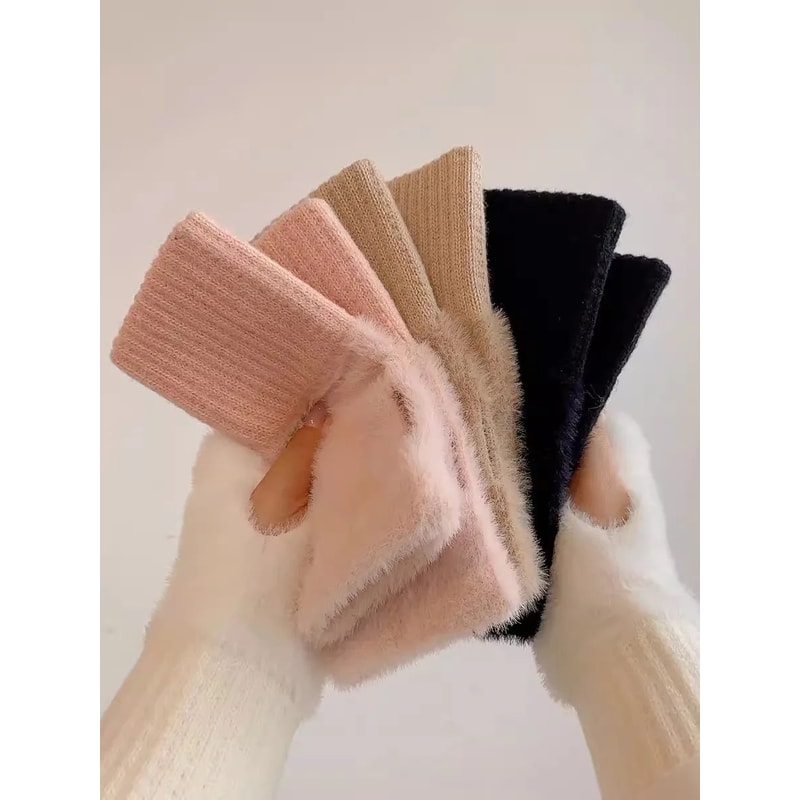 Soft Plush Fingerless Winter Gloves For Women 9