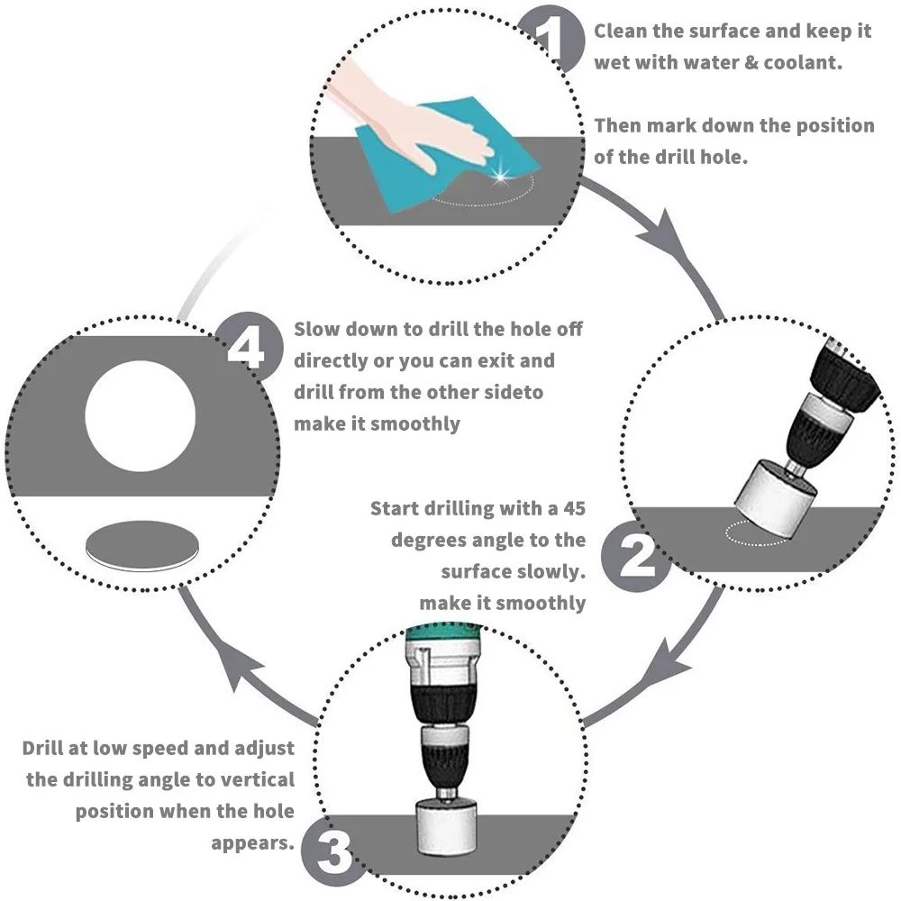Diamond Coated Hole Saw Drill Bit Set For Tile And Glass 5