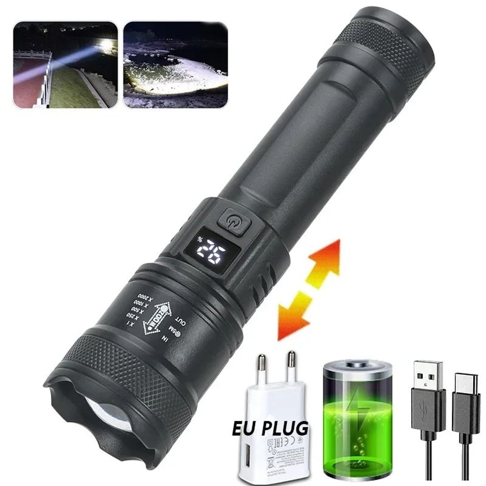 High Power Tactical LED Flashlight With Zoom And Display 13