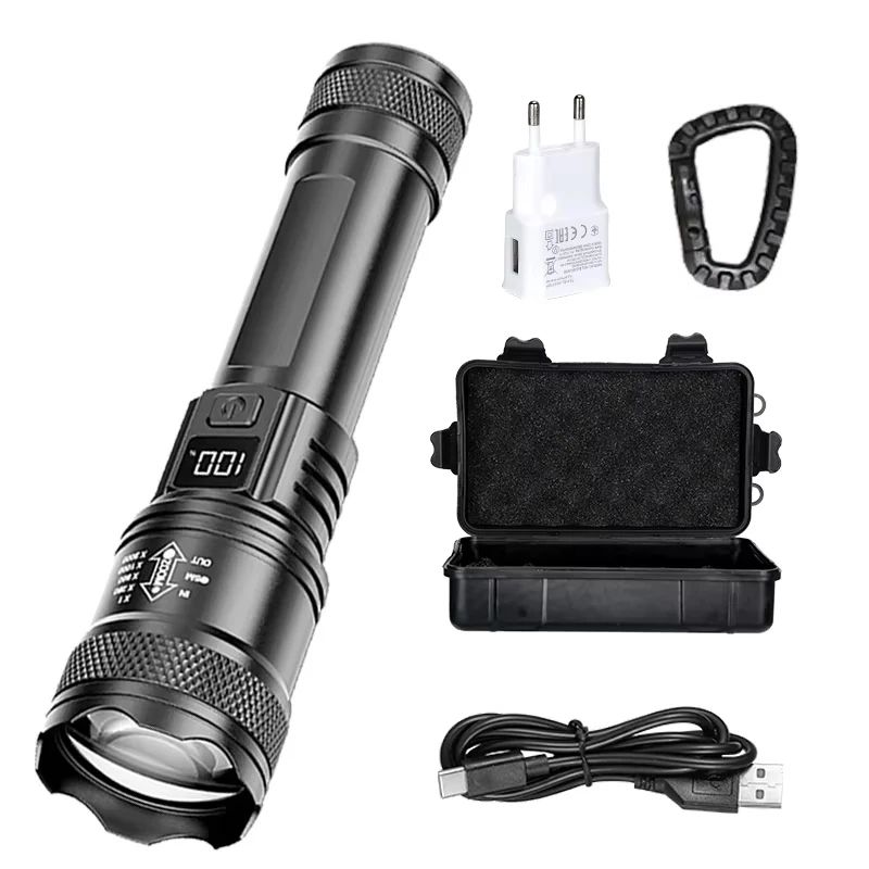 High Power Tactical LED Flashlight With Zoom And Display 14