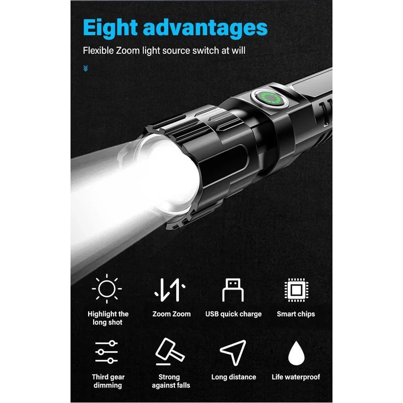High Power Tactical LED Flashlight With USB Charging 7