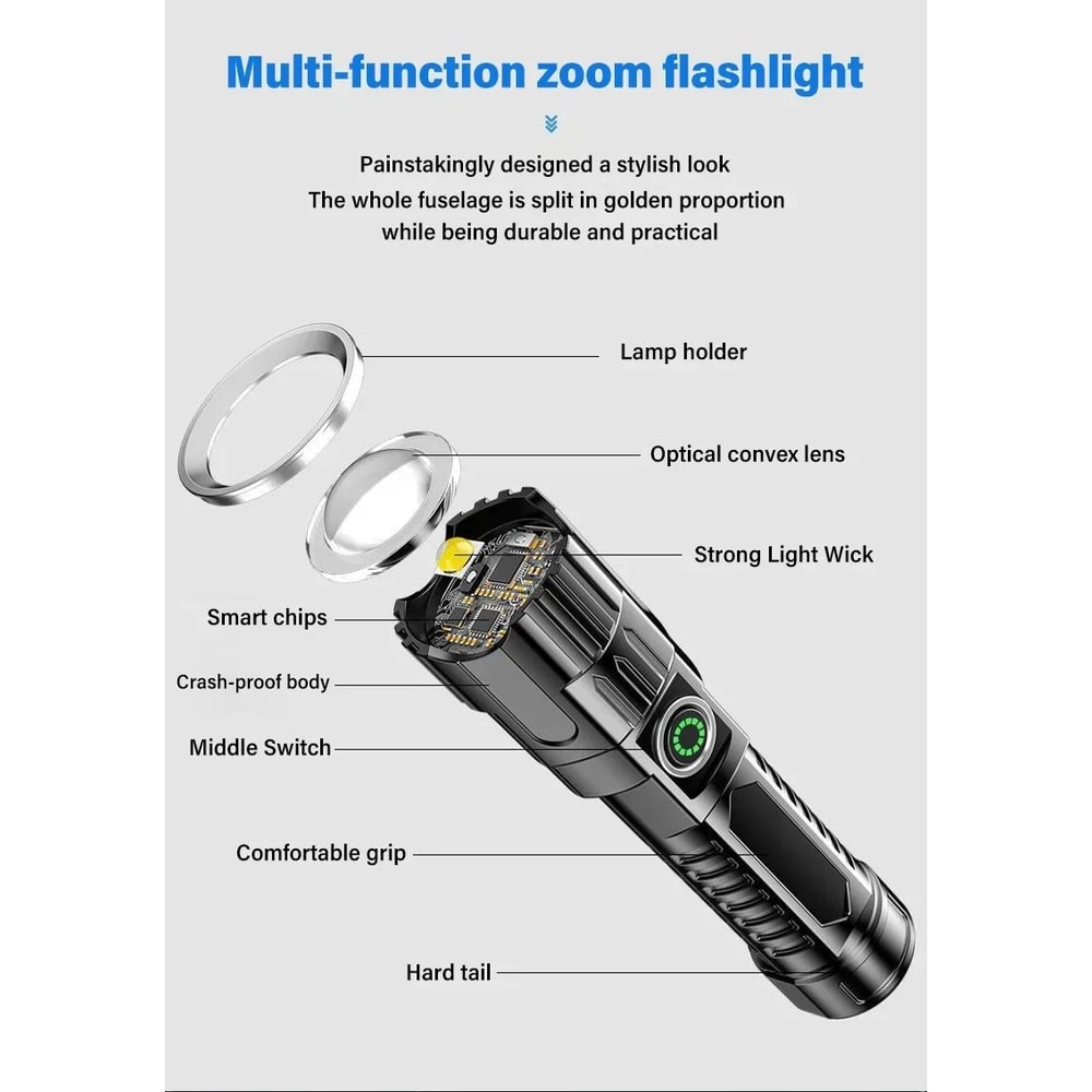 High Power Tactical LED Flashlight With USB Charging 8