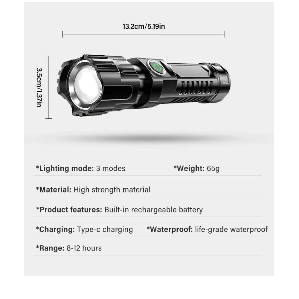 High Power Tactical LED Flashlight With USB Charging 13