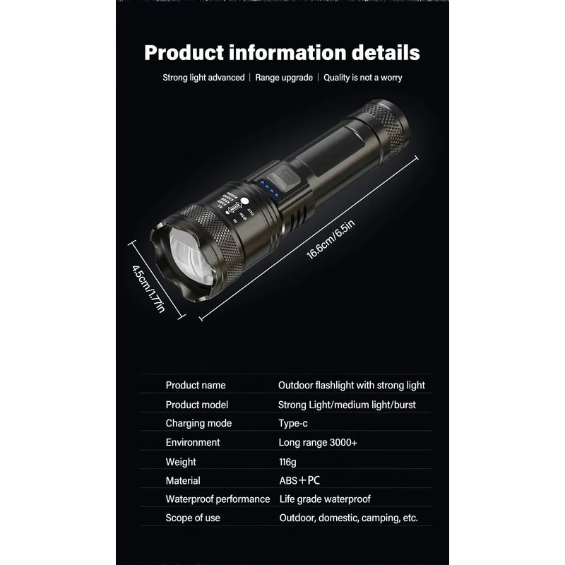High Power Tactical LED Flashlight With USB Charging 14