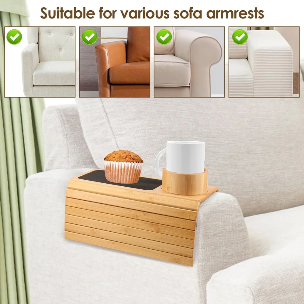 Bamboo Sofa Armrest Cup Holder Tray 2