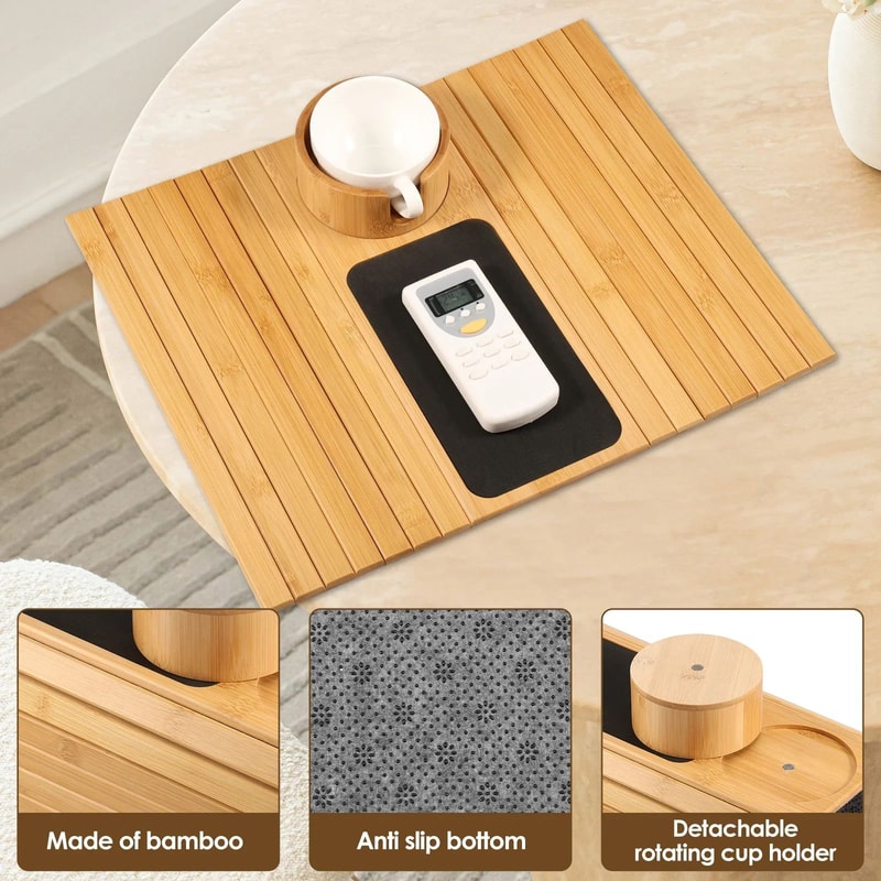 Bamboo Sofa Armrest Cup Holder Tray 3