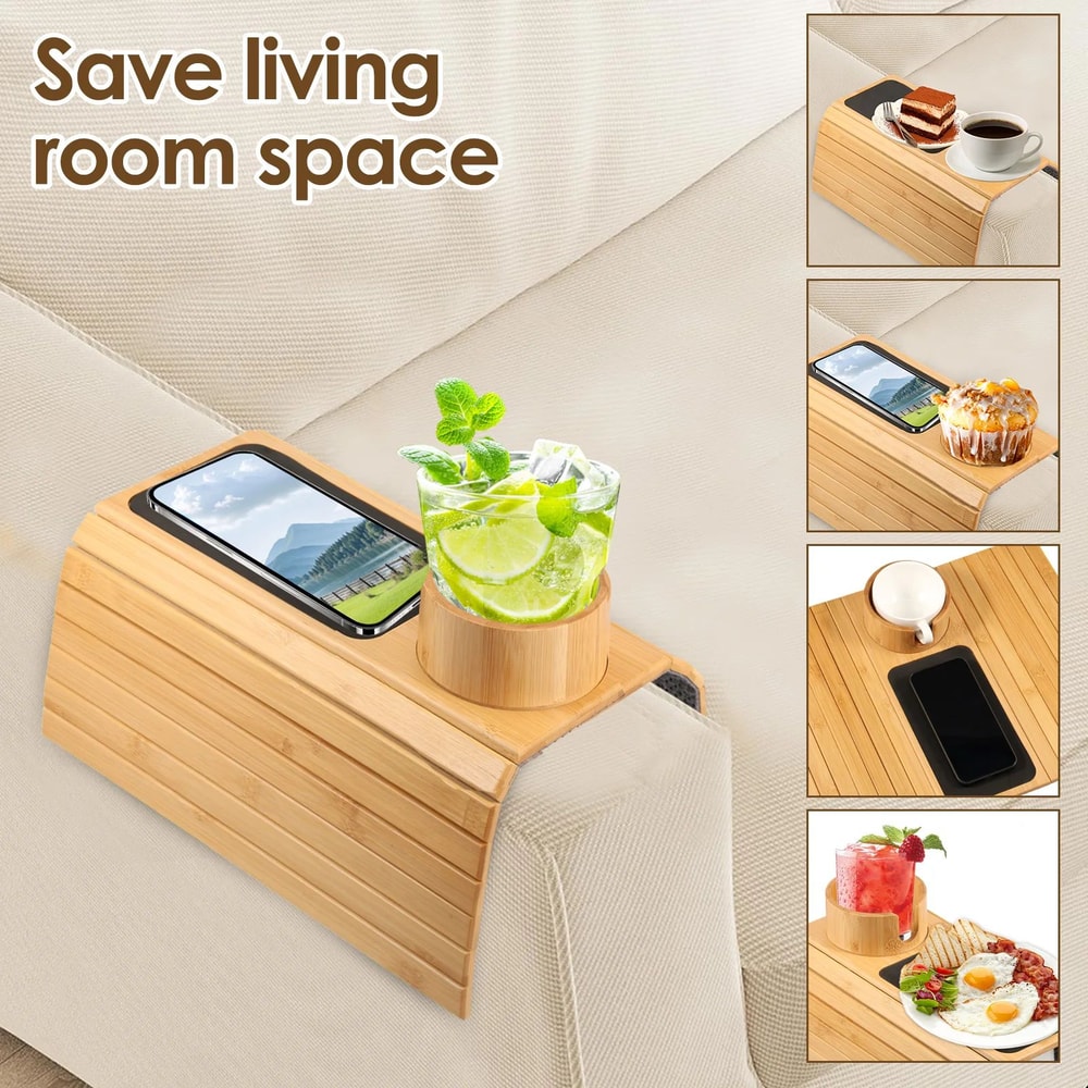 Bamboo Sofa Armrest Cup Holder Tray 11