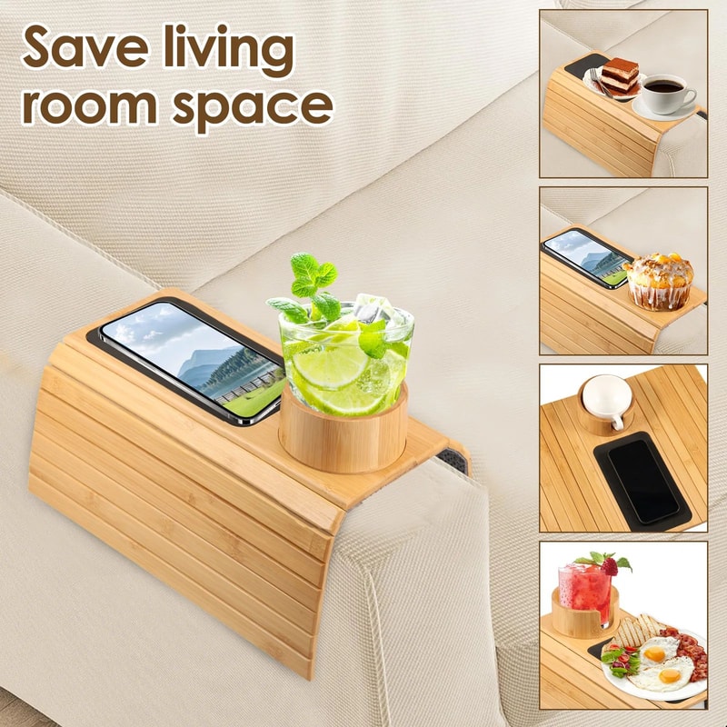 Bamboo Sofa Armrest Cup Holder Tray 11