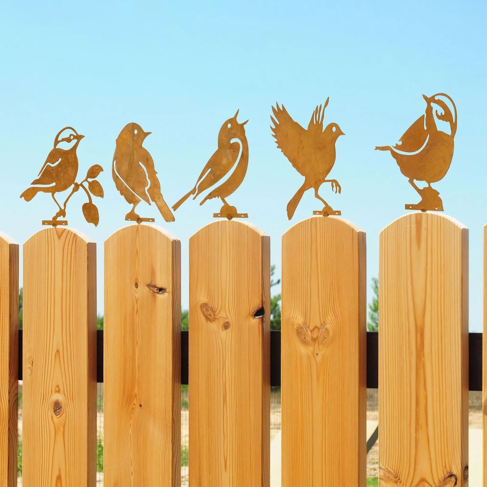 Rustic Metal Bird Garden Stake Set 1
