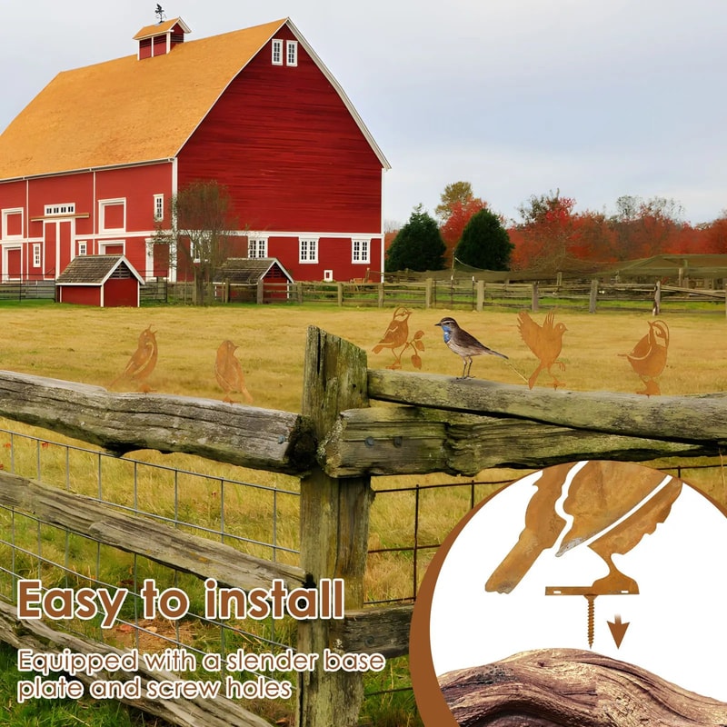 Rustic Metal Bird Garden Stake Set 3