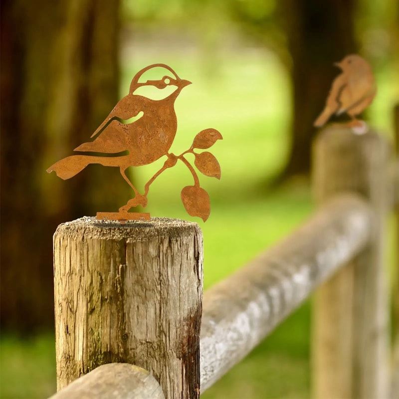 Rustic Metal Bird Garden Stake Set 4