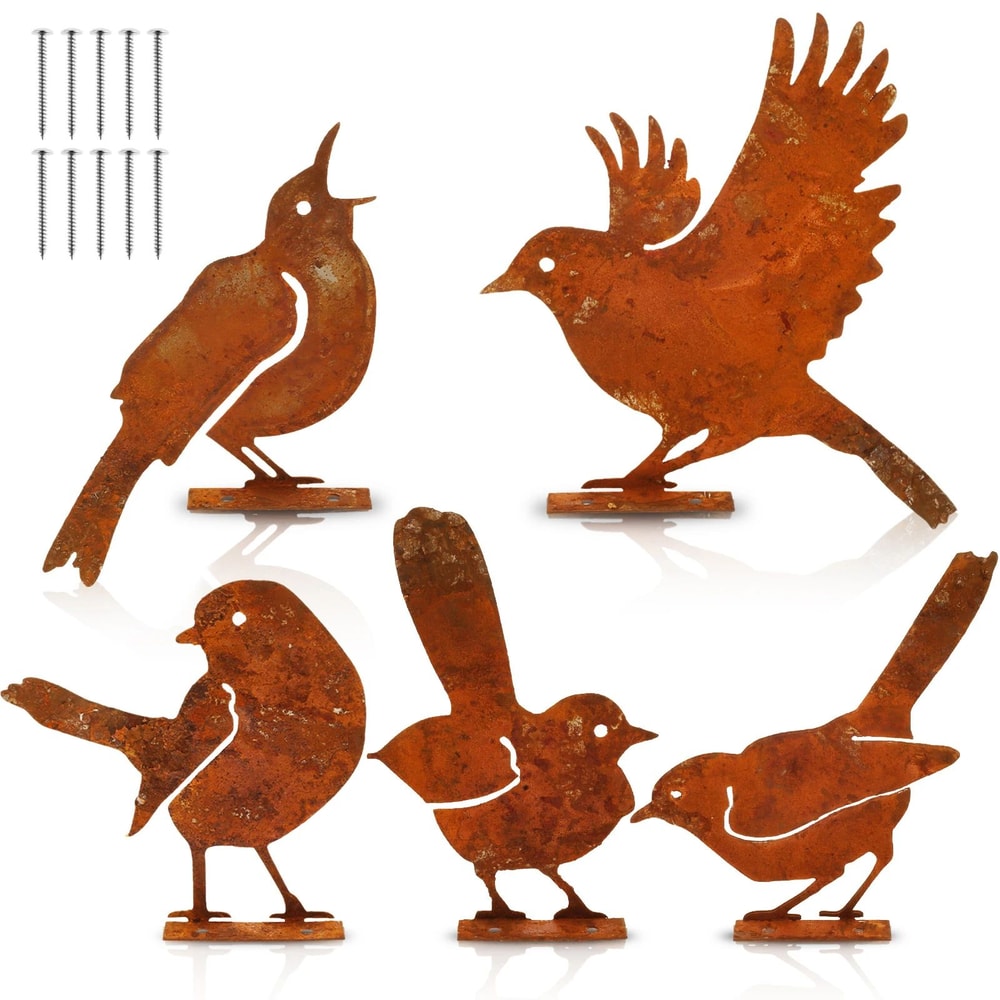 Rustic Metal Bird Garden Stake Set 8