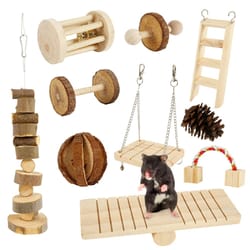 natural wooden small pet chew toy set