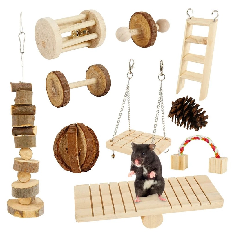 Natural Wooden Small Pet Chew Toy Set 0