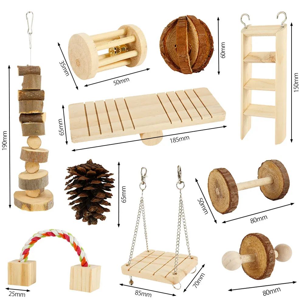 Natural Wooden Small Pet Chew Toy Set 7