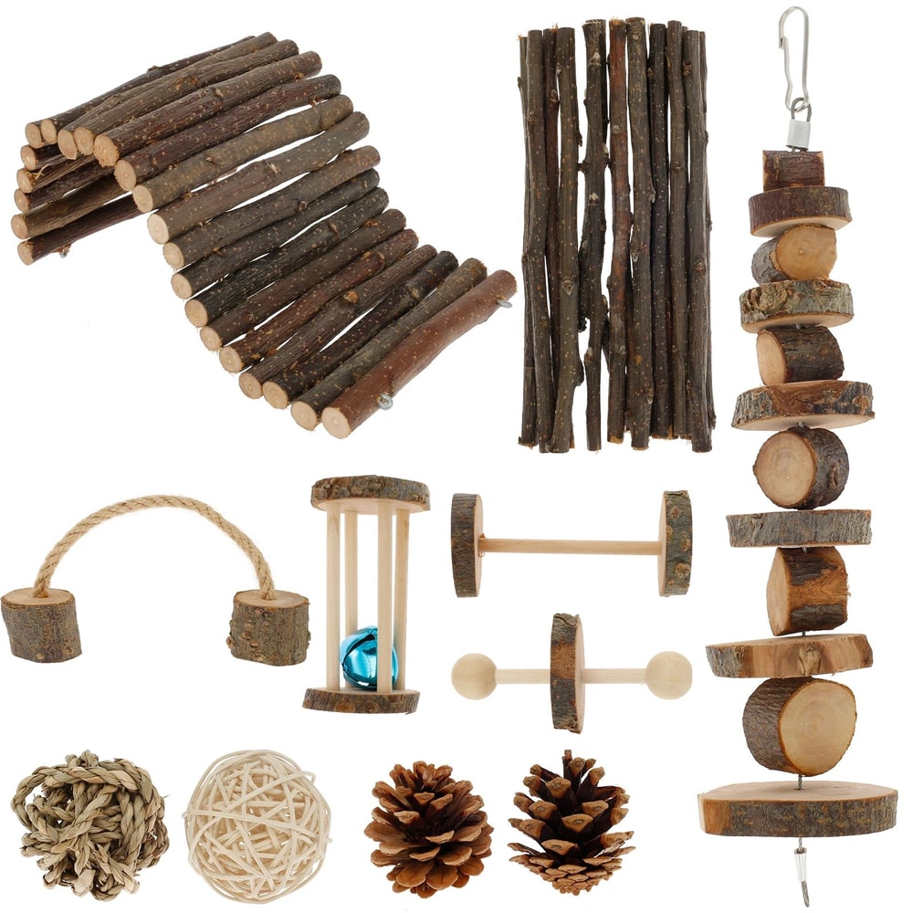 Natural Wooden Small Pet Chew Toy Set 13
