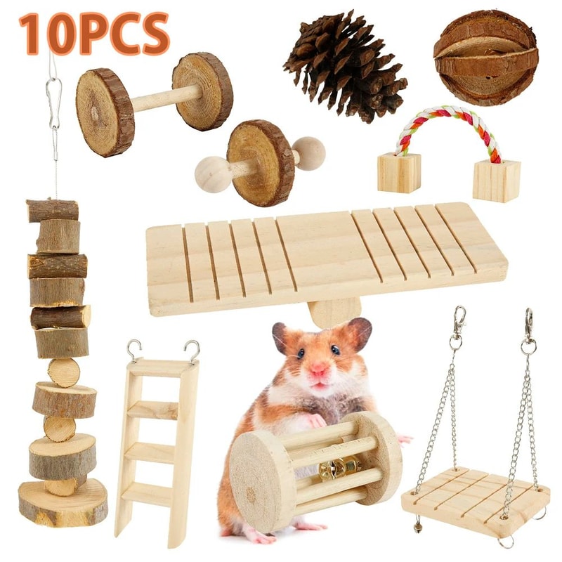 Natural Wooden Small Pet Chew Toy Set 14