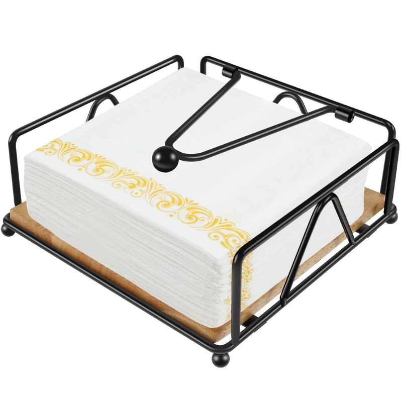 Iron Napkin Holder With Wooden Base 5