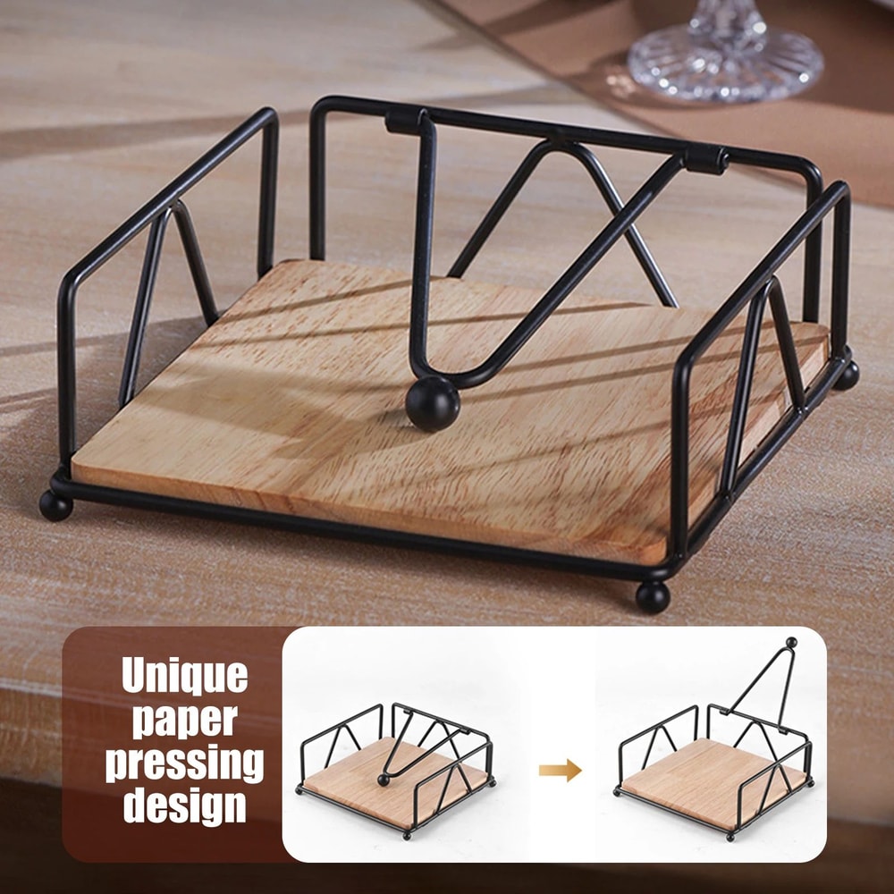 Iron Napkin Holder With Wooden Base 7