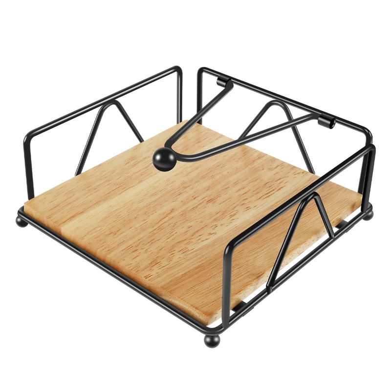 Iron Napkin Holder With Wooden Base 12