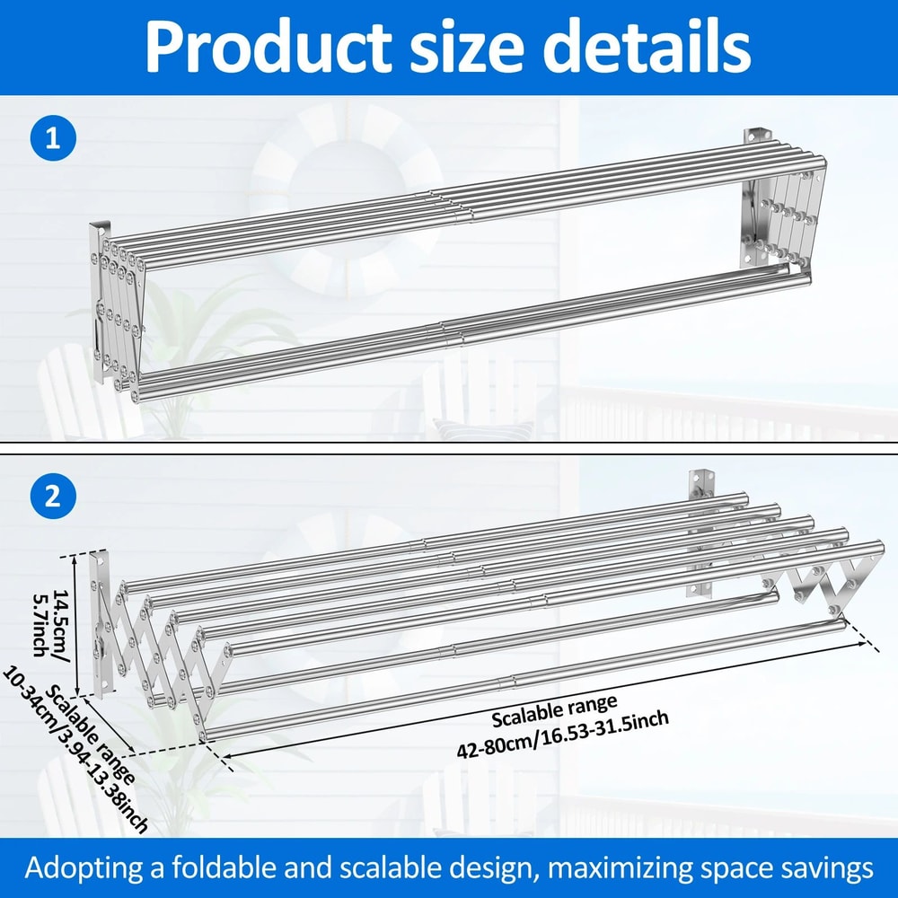 Retractable Wall Mounted Laundry Drying Rack 2