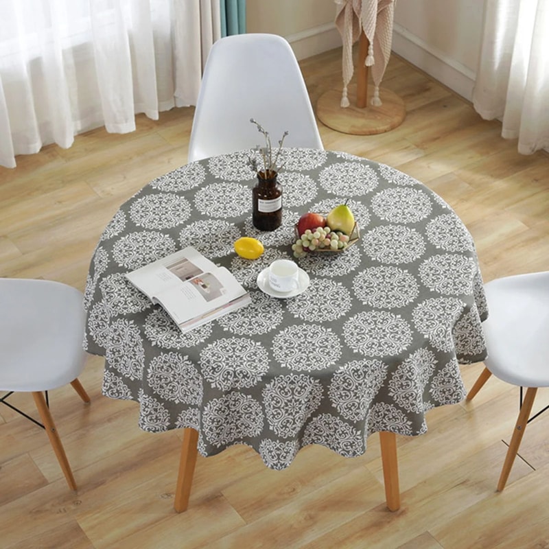 Round Cotton Linen Tablecloth 3