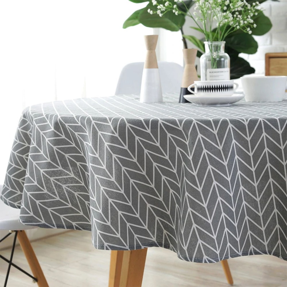 Round Cotton Linen Tablecloth 7